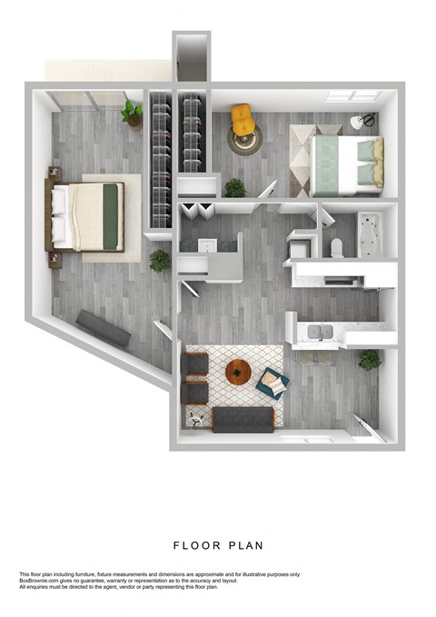 2 bed 2 bath 786 sqft floorplan